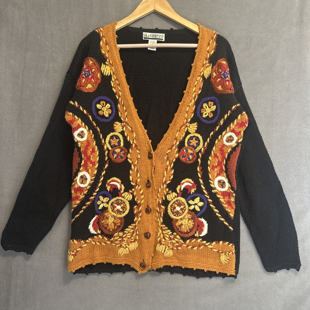 VTG SK & Company Chunky Knitted Cardigan Sweater Womens Size M 90's Western